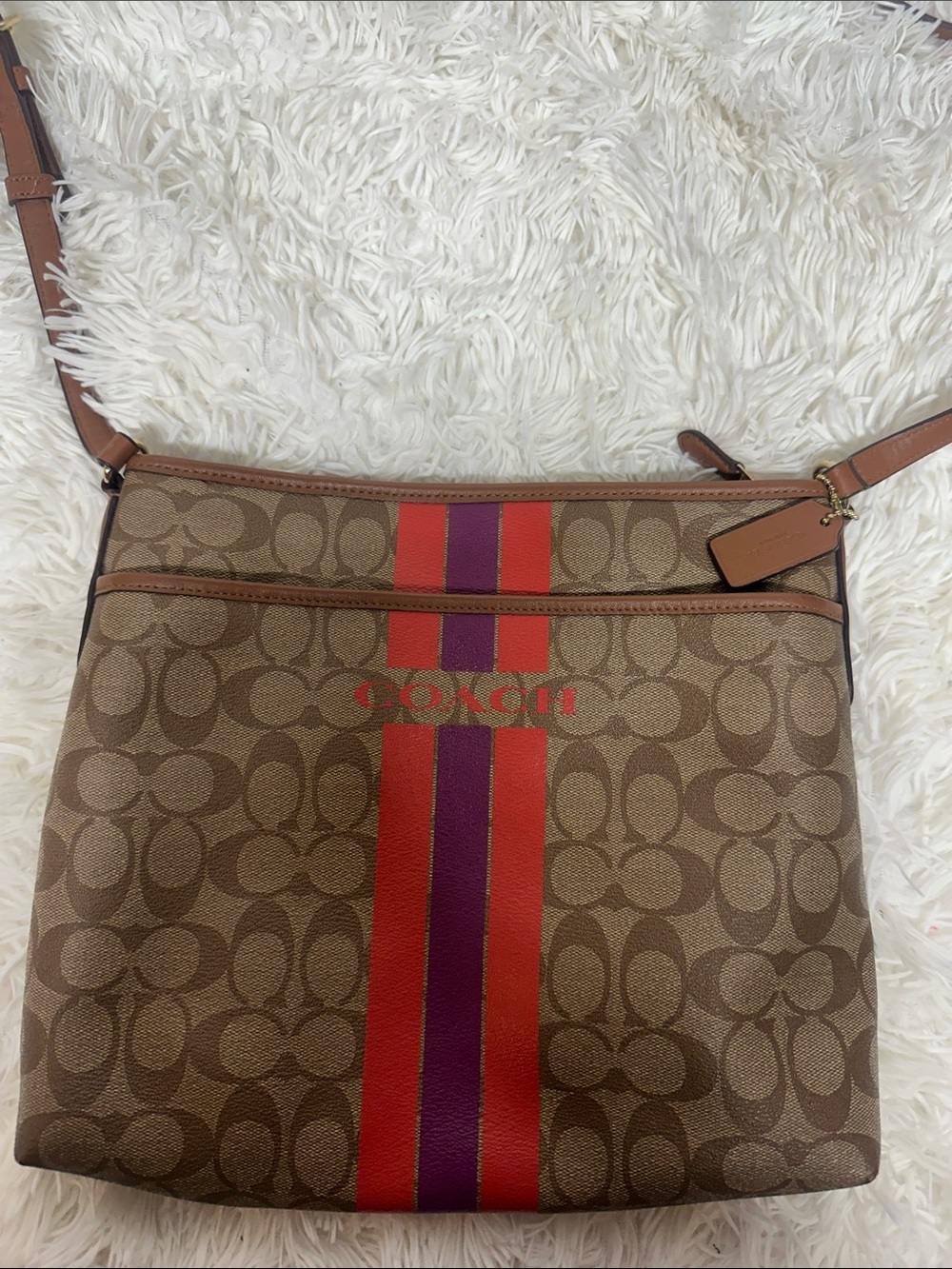 Coach Varsity Stripe Large File Rowan Crossbody Bag Purse